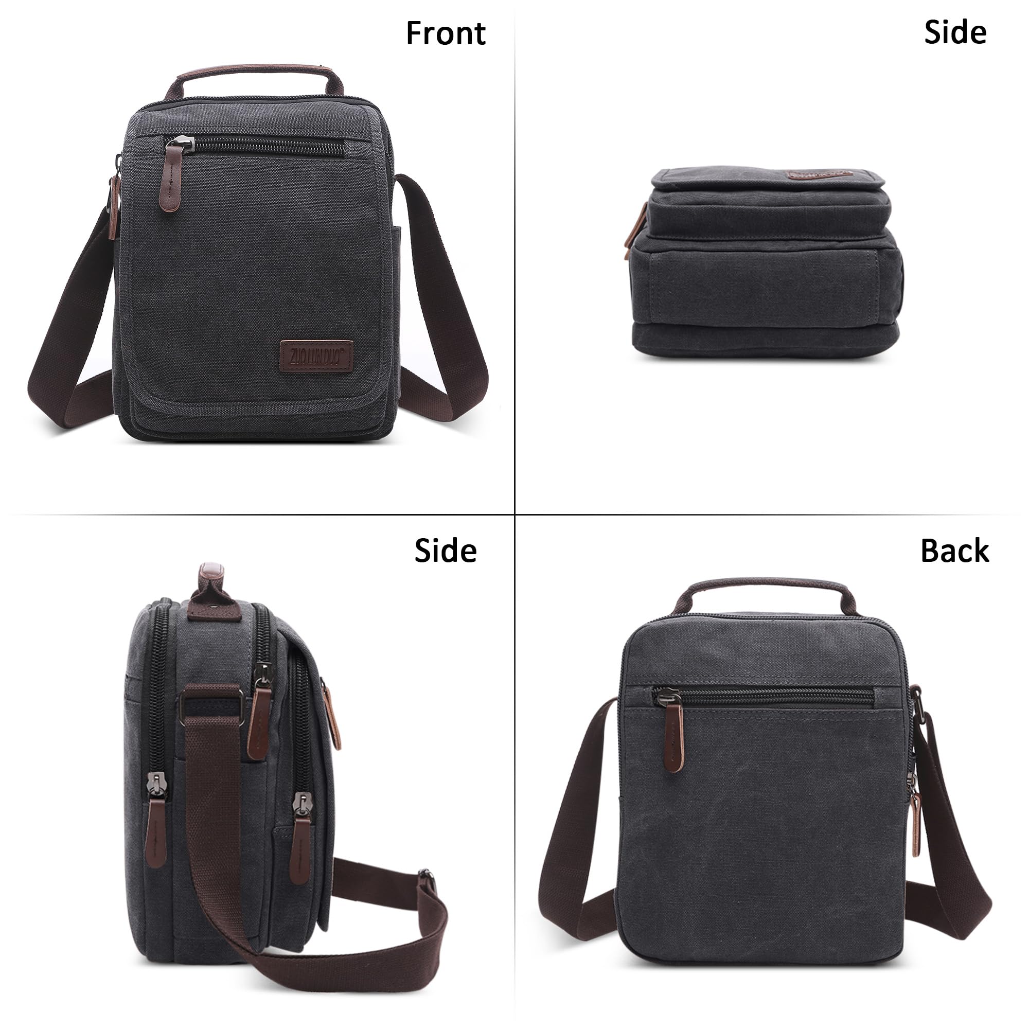 Vintage Canvas Messenger Bag for Men - DORRSO Crossbody Shoulder Bag with Handle & Multiple Pockets, Fits 10.9 Inch iPad - Perfect for Travel, Hiking, Camping & Daily Use (Black)