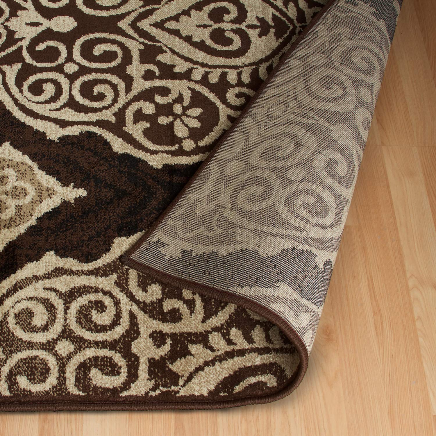 Premium Modern Damask Medallion Indoor Area Rug with Jute Backing - Non-Slip Living Room, Bedroom, Dining Room Decor - 4' x 6' Mocha Brown Rug for Home, Office & Dorm - Perfect for Cozy Spaces & High-Traffic Areas