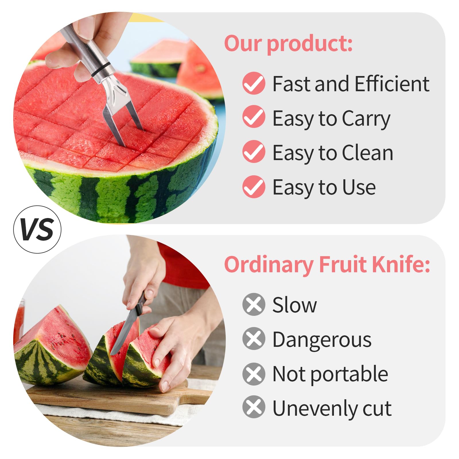 3-in-1 Stainless Steel Watermelon Slicer & Fruit Cutter Set with Fork, Spoon & Knife - Perfect for Camping, Picnics, BBQs & Outdoor Parties (1PC)
