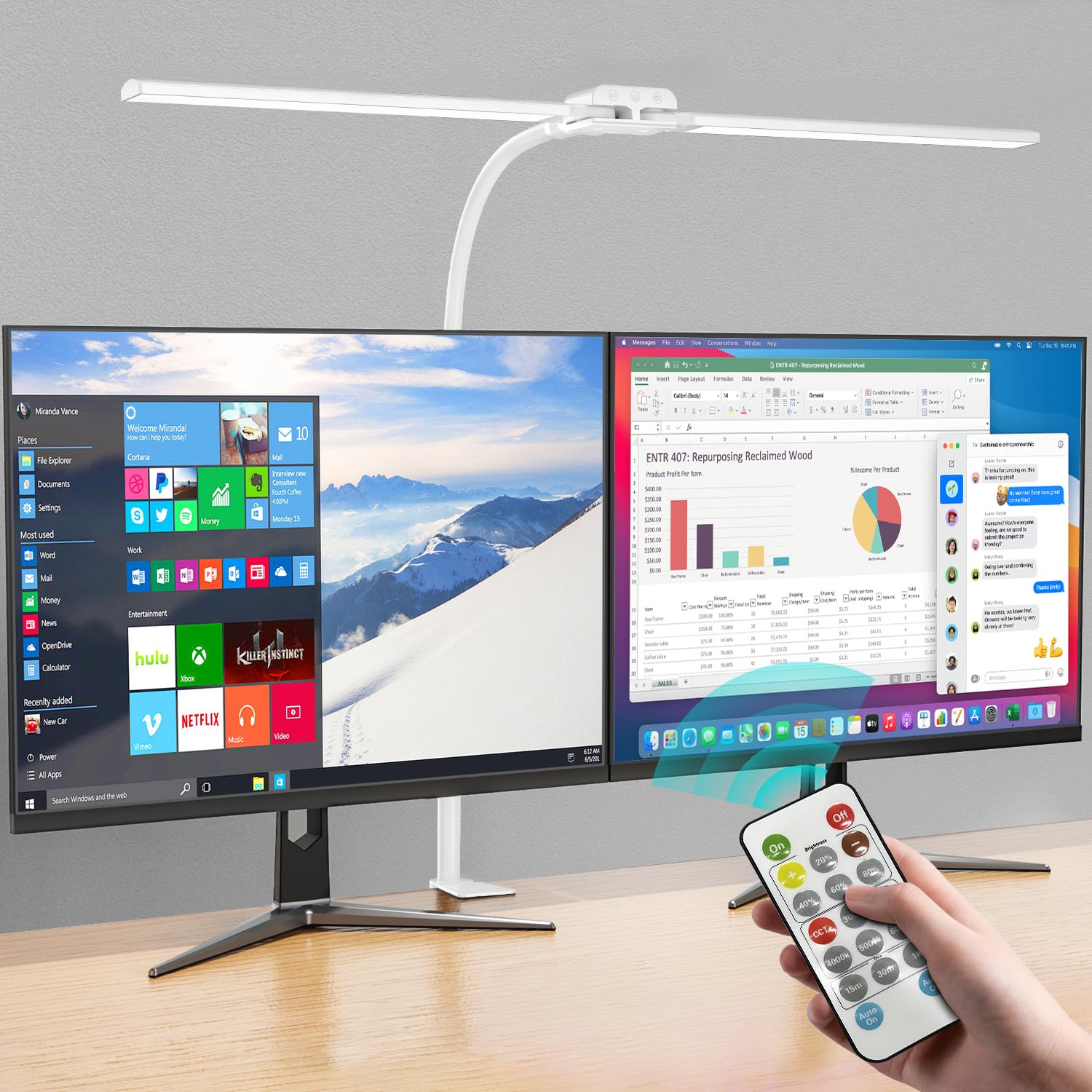 KableRika Dual Head LED Desk Lamp with Remote Control - Adjustable Clamp Light for Home Office, Study, Reading & Monitor Workbench - Eye-Caring Architect Lighting for Workspace & Gaming Setup