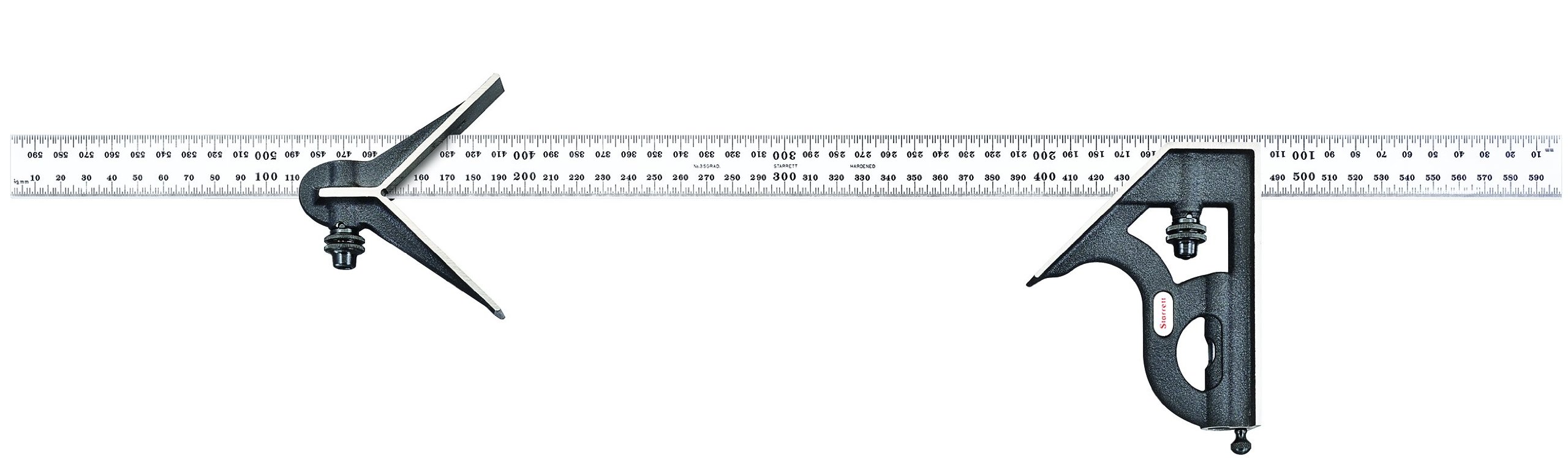 Starrett C11MHC-600 600mm Cast Iron Combination Square with Satin Chrome Blade & Black Wrinkle Finish - Precision Measuring Tool for Woodworking, Metalworking, and DIY Projects
