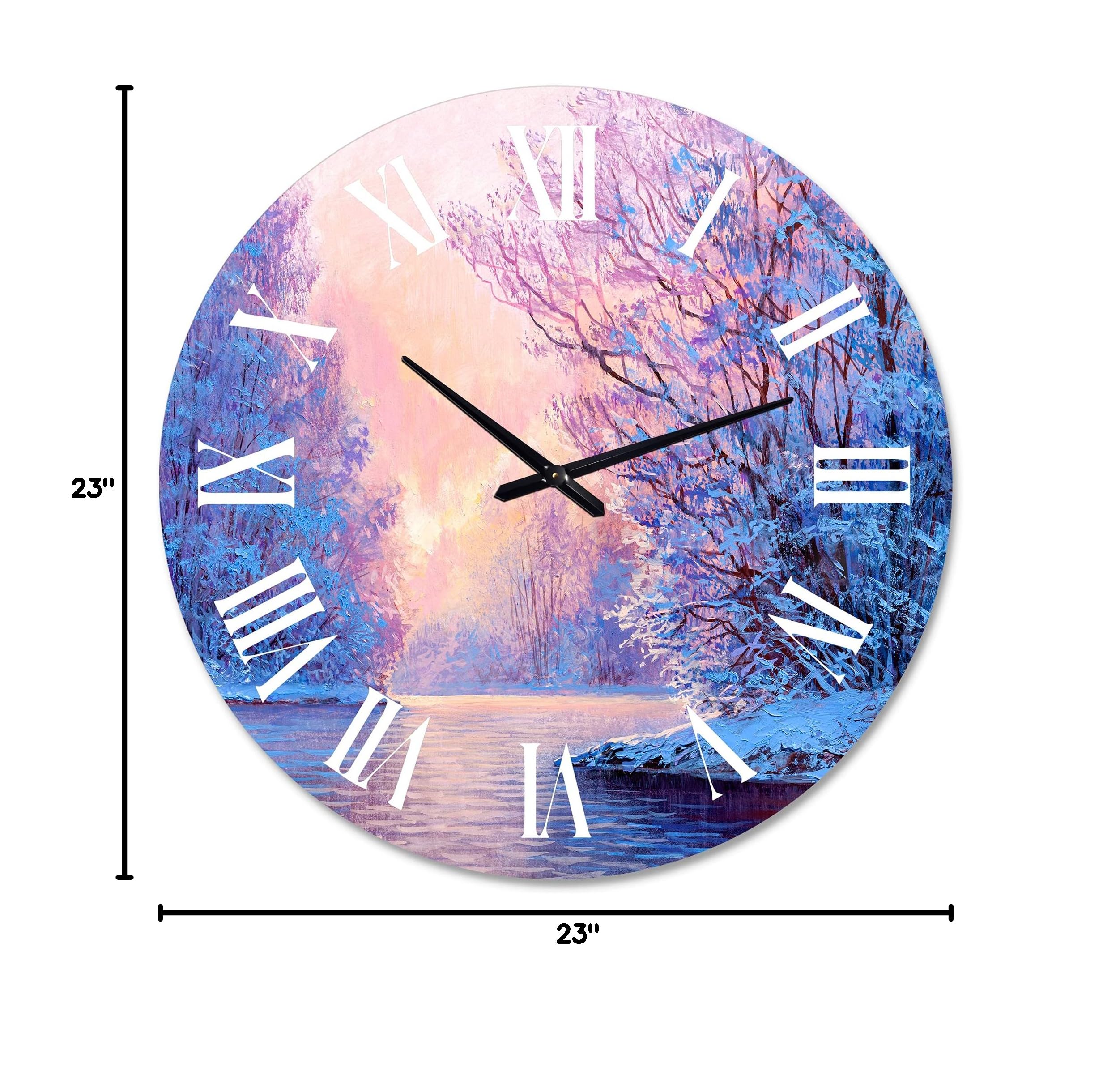 DesignQ Lake House Wall Clock - Winter Landscape with The River Original - Large Nature-Themed Wall Clock for Home, Office & Cabin Decor - Perfect for Living Room, Bedroom & Rustic Interiors