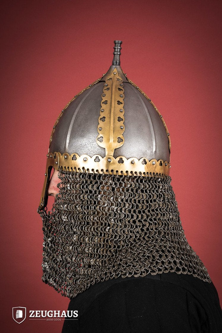 Authentic Medieval Rus Helmet with Riveted Aventail - 1.6mm Steel - Viking Reenactment & LARP Costume - Perfect for Historical Events, Cosplay, and Collectors
