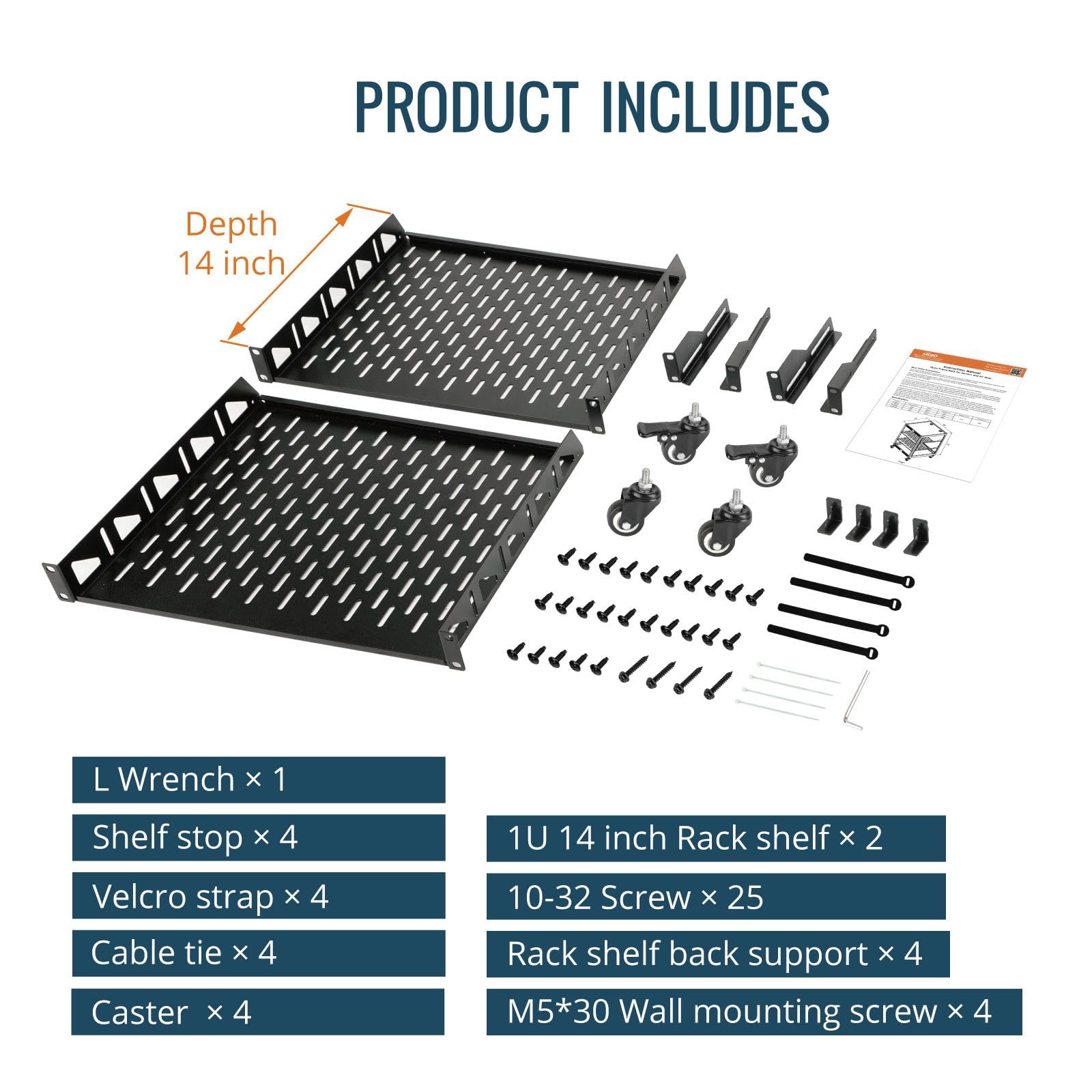16U Open Frame Network Rack for IT & AV Equipment - 4-Post Server Rack with Casters, Mobile 16U Cabinet for 19