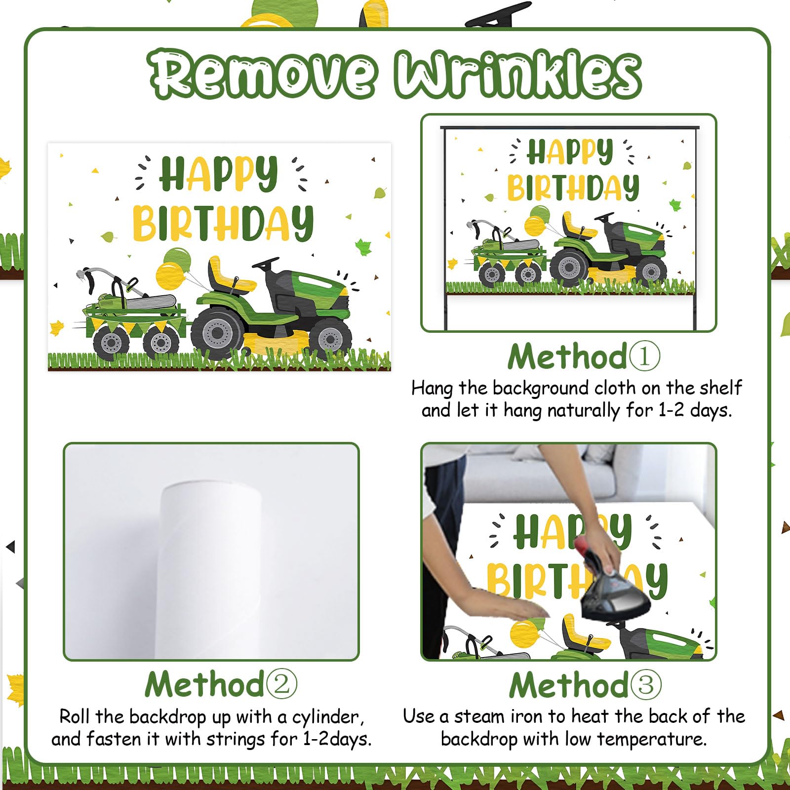 Lawn Mower Birthday Party Decorations - 5x3ft Green Grass Photography Backdrop for Farmyard & Tractor Themed Parties - Perfect for Outdoor, Barnyard, and Kids Birthday Celebrations