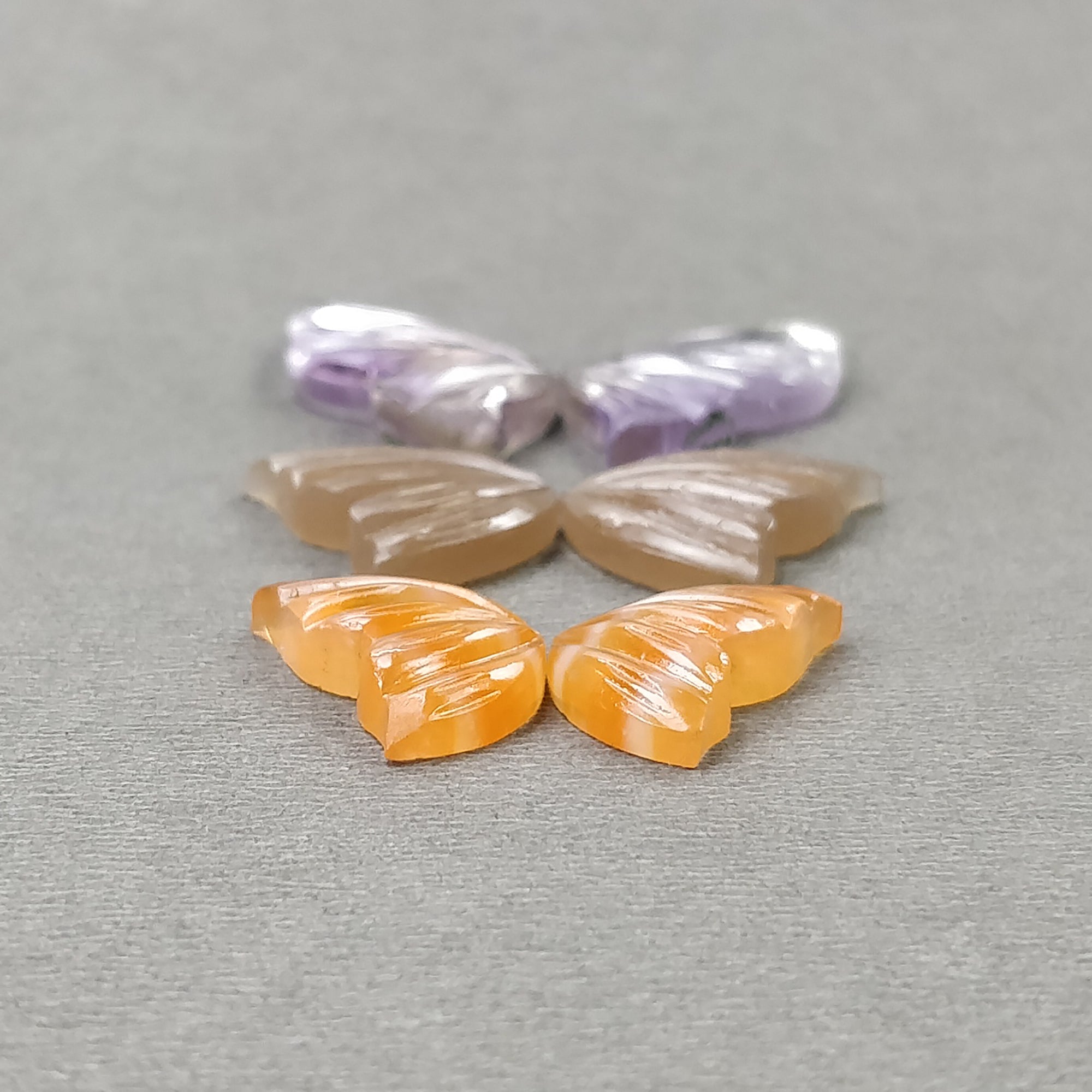 Natural Untreated Ametrine Peach Moonstone Agate Gemstone Carving - Hand Carved Butterfly Set (3 Pairs) for Jewelry Making, Spiritual Healing & Crystal Collection