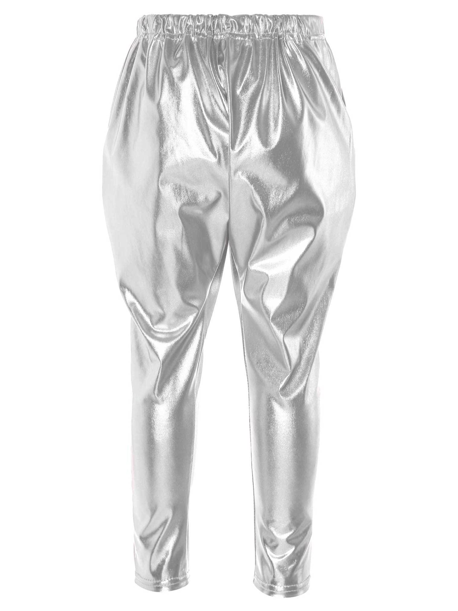 EasyForever Shiny Metallic Dance Pants for Girls & Boys - Stretchy Harem Tights for Jazz, Hip Hop, Latin & Ballet - Perfect for Dance Classes, Performances & Costumes