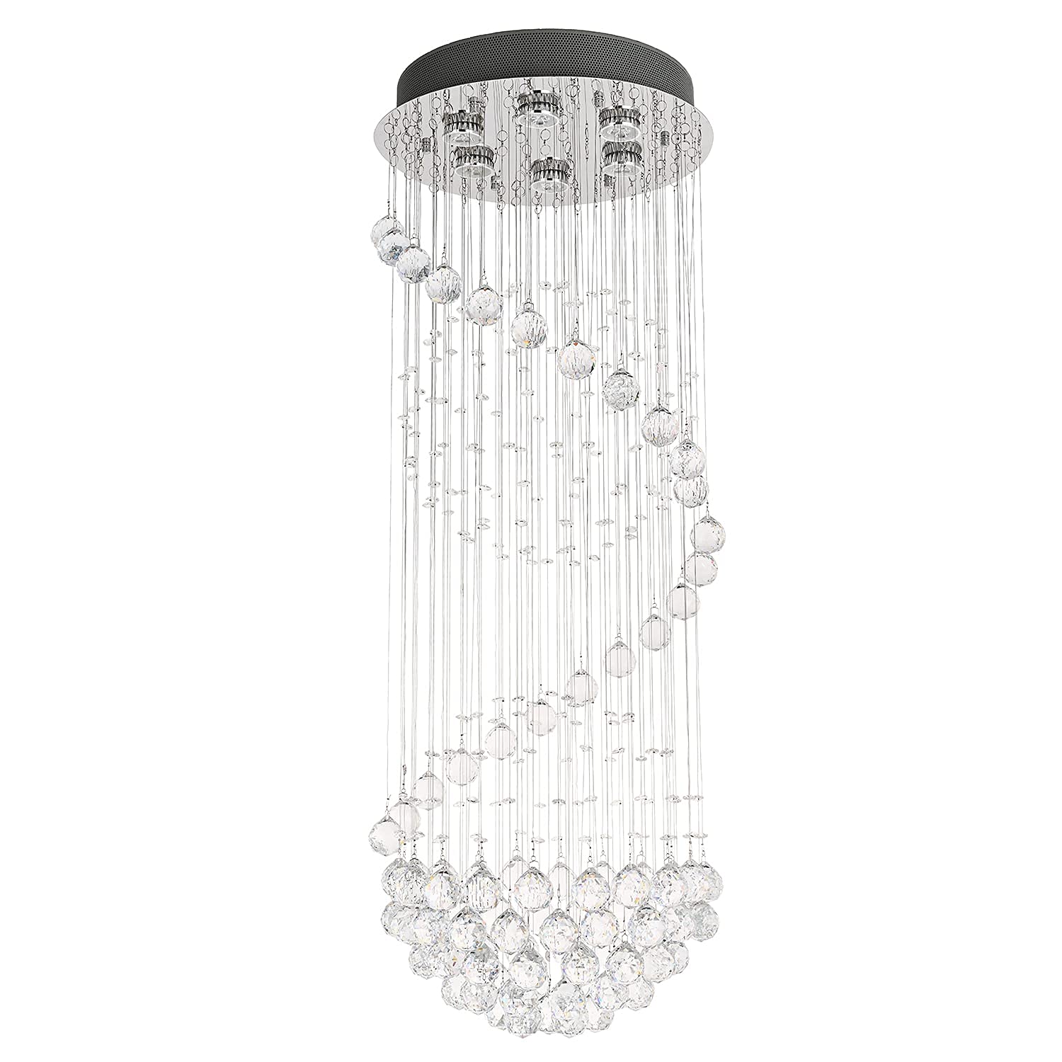 Modern Crystal Chandelier Lighting - Clear K9 Glass Ceiling Light Fixture, Luxurious Spiral Sphere Flush Mount for Living Room, Hallway, Foyer, Entryway & Corridor (15.7