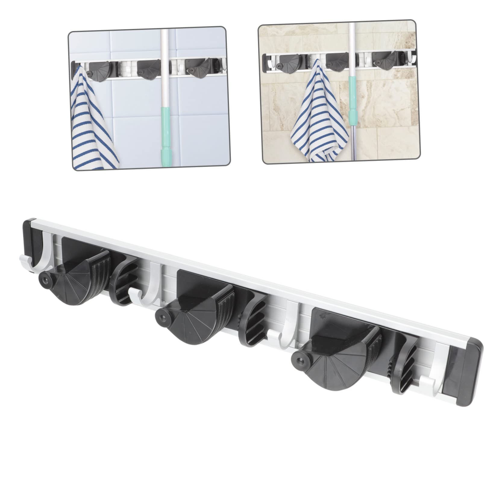 OKUMEYR 4-Piece Wall Mounted Mop Holder Organizer - Heavy Duty Utility Storage Rack for Garage, Garden & Home Cleaning Tools - Space Saving Solution for Brooms, Mops & Cleaning Supplies