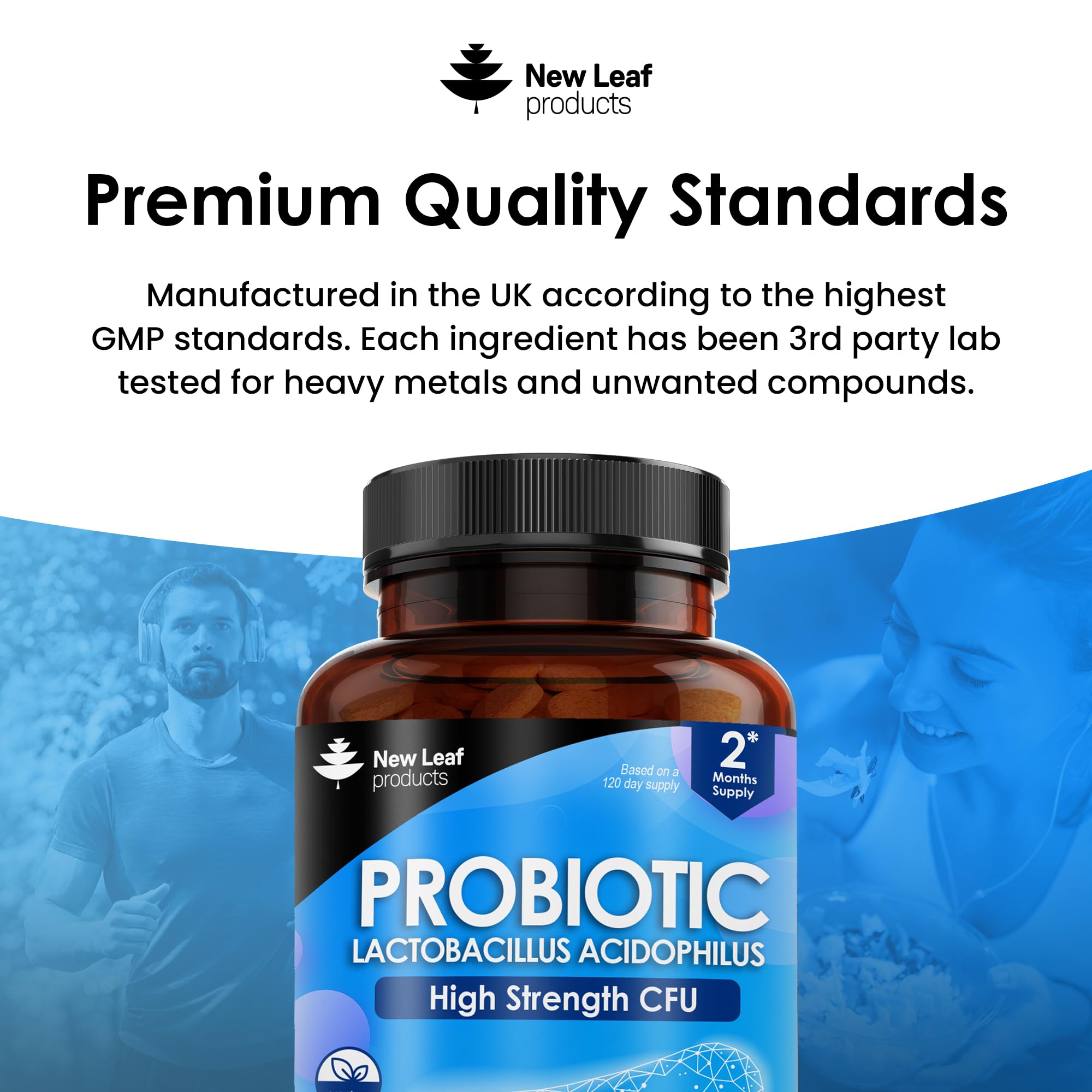 High Strength Acidophilus Probiotic Tablets for Digestive & Gut Health - Vegan, GMO-Free, Gluten-Free, Lactobacillus Probiotic Supplement - UK Made, 120 Tablets | Supports Immune System & Digestive Balance for Daily Wellness