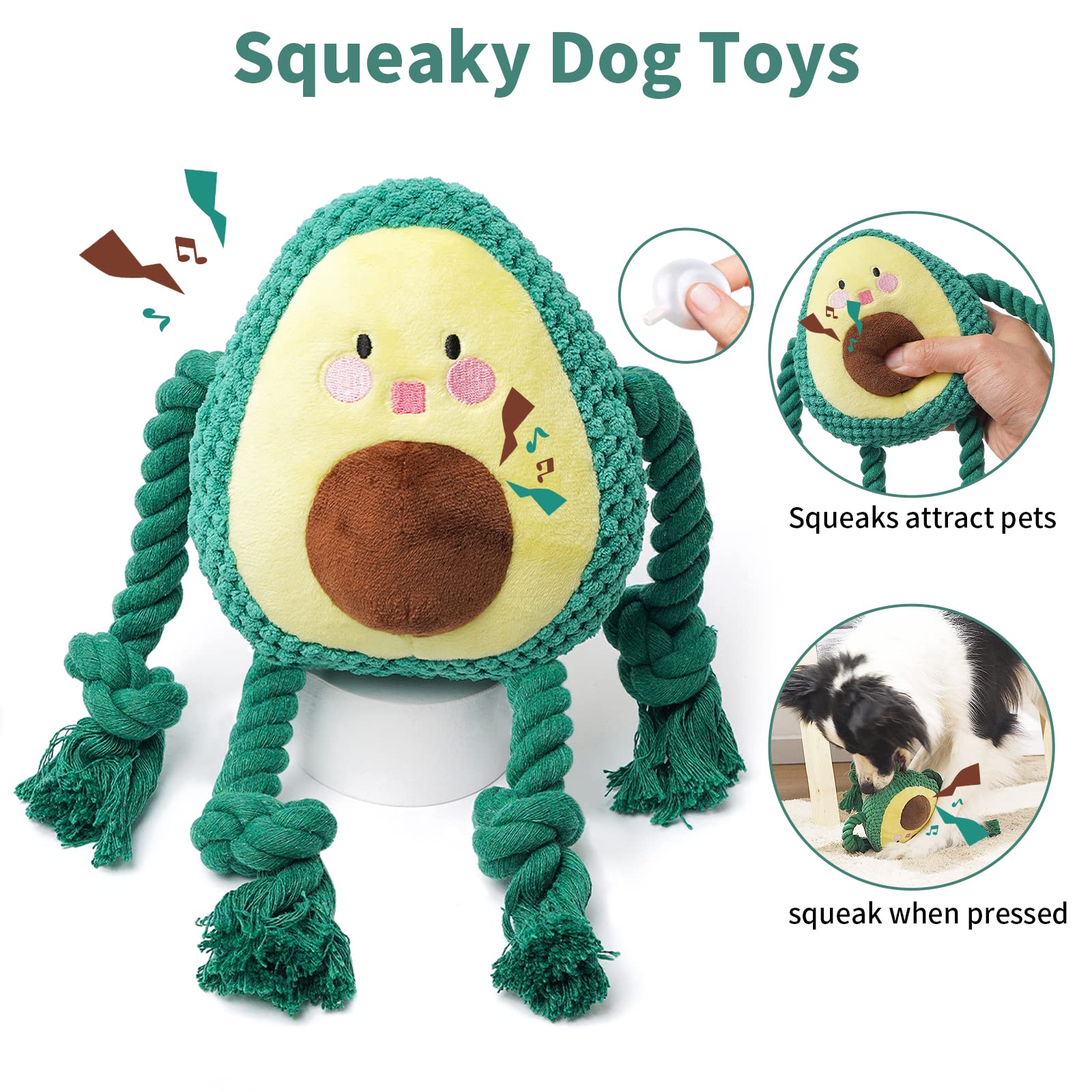 **Durable Avocado Plush Dog Toys for Small, Medium & Large Dogs - Squeaky Chew Toys for Aggressive Chewers, Boredom Relief & Mental Stimulation - Perfect for Playtime, Training & Indoor/Outdoor Fun**