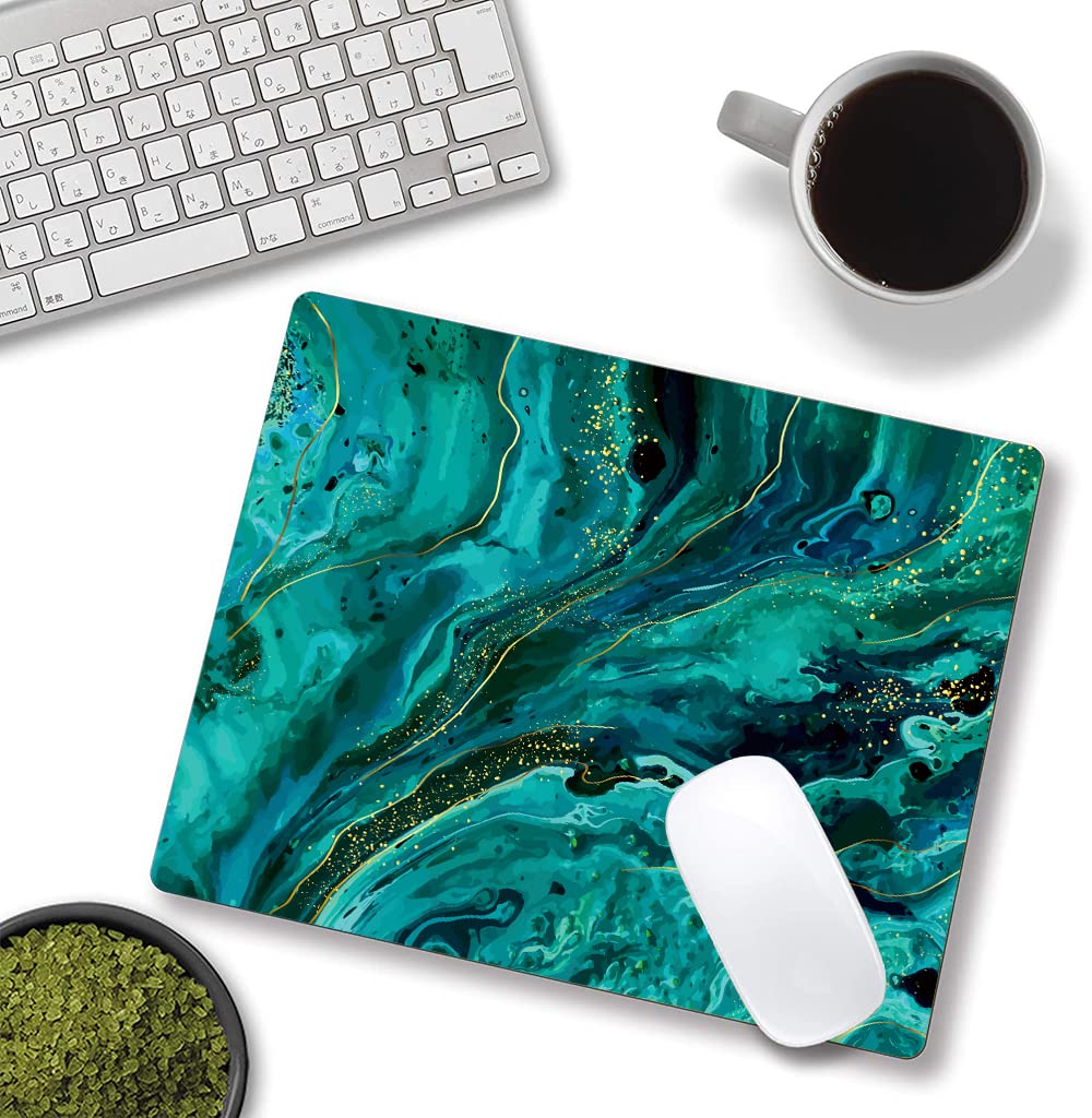 Premium Green Marble Mouse Pad - Non-Slip Rubber Base, Washable Cloth Square Mouse Mat for Gaming, Office & Home Use - Personalized Design Computer Accessory for Work Desks & Gaming Setups