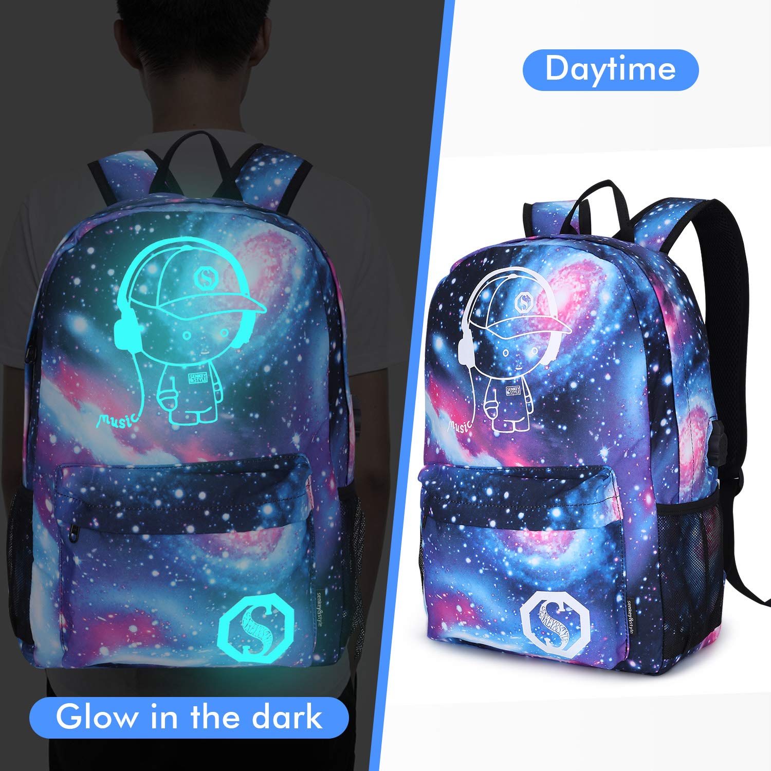 Galaxy Backpack for School & College - Anime Luminous Anti-Theft Laptop Backpack with USB Charging Port - Perfect for Students, Travel & Daily Commute