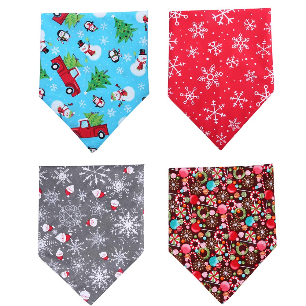 4 Pack Reversible Christmas Dog Bandanas for Pets - Holiday Pet Accessories