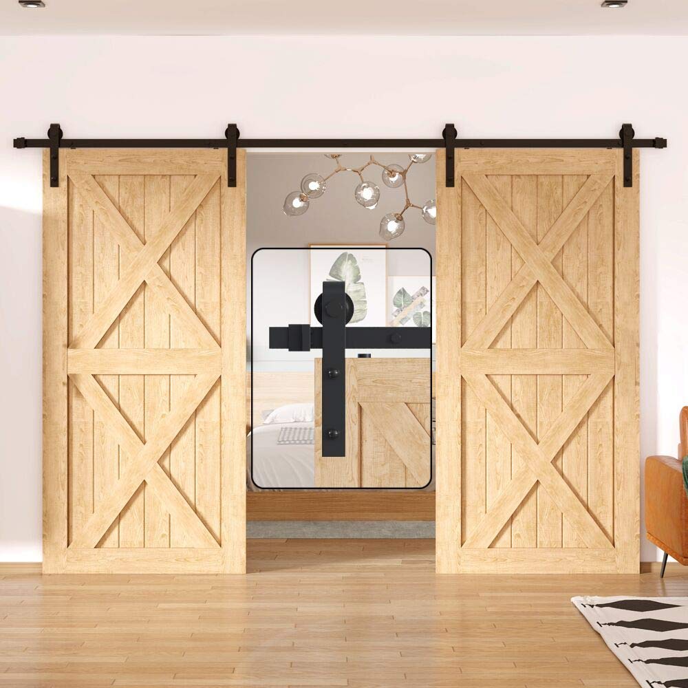 WINSOON Heavy Duty Top Mount Double Bypass Barn Door Hardware Kit - 12 FT Track with Z Bracket for Smooth & Quiet Sliding | Easy Installation for Two 60