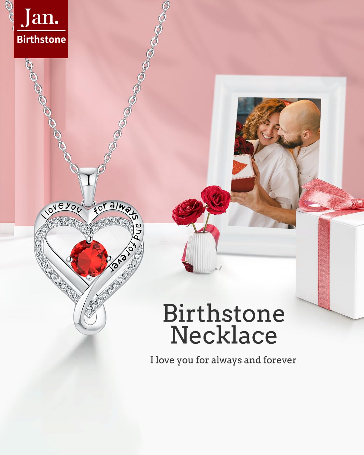 Infinity Heart Birthstone Necklace for Women - S925 Sterling Silver I Love You Jewelry Gift for Wife, Girlfriend, Mom, Daughter | Anniversary, Birthday Present | Perfect for Valentine's Day, Mother's Day & Special Occasions