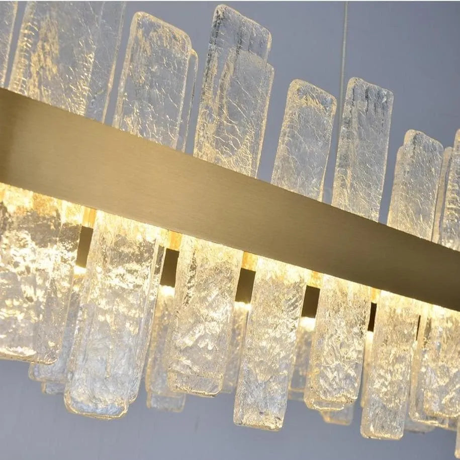 Modern Golden Crystal Rectangle Chandelier - 32/40 Inch Flake Long Lamp for Dining Room, Living Room & Bedroom Lighting