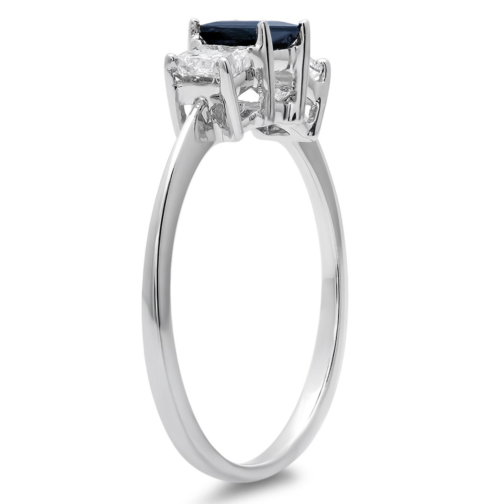 18K White Gold Princess Cut White Diamond & Blue Sapphire 3 Stone Bridal Ring for Women | Dazzlingrock Collection | Perfect for Engagement, Wedding & Anniversary Gifts