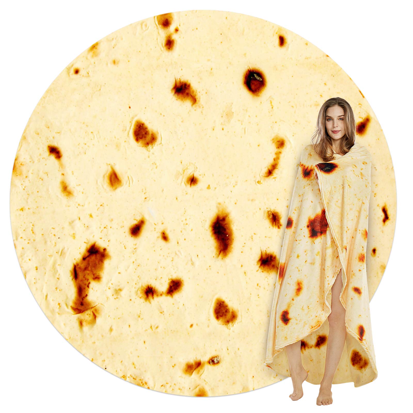 SeaRoomy Giant 47-inch Soft Tortilla Throw Blanket - Funny Novelty Round Wrap Blanket for Kids & Adults (Yellow) | Perfect for Movie Nights, Camping & Cozy Home Decor