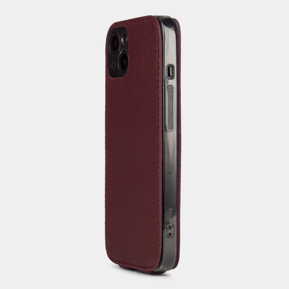 Premium Ultra Thin Leather Folio Case for iPhone 13 Mini - Handcrafted in France - Patented Design - Bordeaux Red - Perfect for Business & Travel Protection