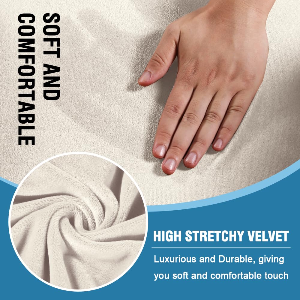 H.VERSAILTEX 2-Piece Sofa Cover Set - Thick Velvet Stretch Slipcovers for Armchairs & T-Cushion Couches | Furniture Protector (Ivory) | Perfect for Living Room, Home Decor & Pet Protection