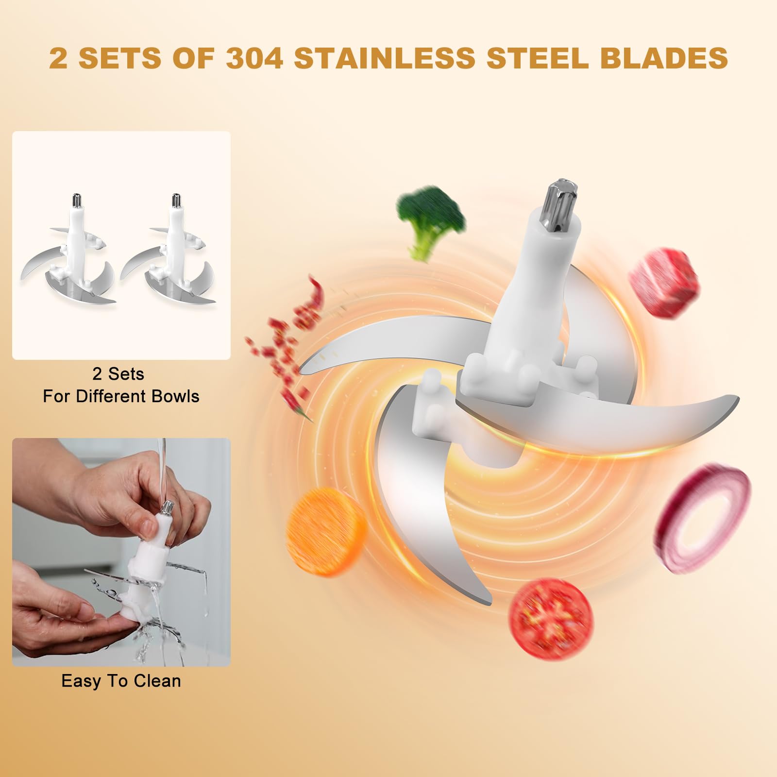**300W Electric Food Processor - 5 Speed Meat Grinder & Vegetable Chopper with 2 (8 Cup) Bowls & 4 Bi-Level Blades - Perfect for Chopping Onions, Garlic, Nuts, Meat & Making Baby Food - Ideal for Home Cooking, Meal Prep & Healthy Recipes (Blue, 2L Capacity)**
