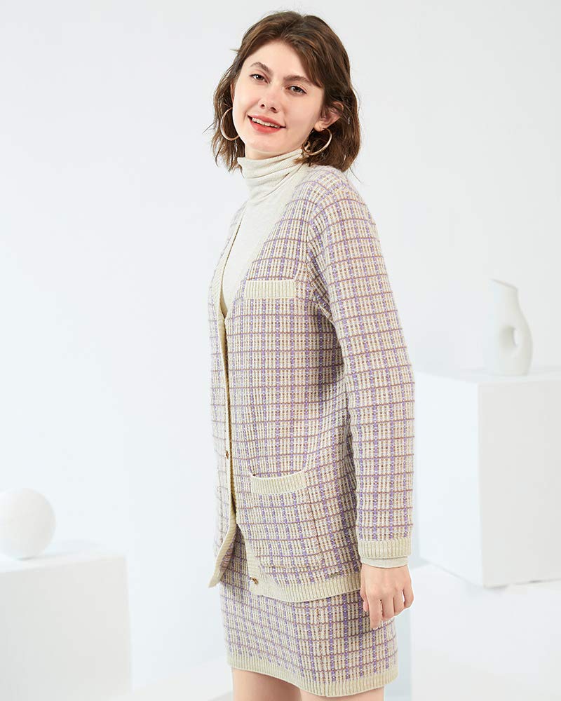 Zhili Women's 100% Cashmere V-Neck Cardigan Sweater with Pockets - Soft & Warm Winter Pullover for Office, Travel & Casual Outfits