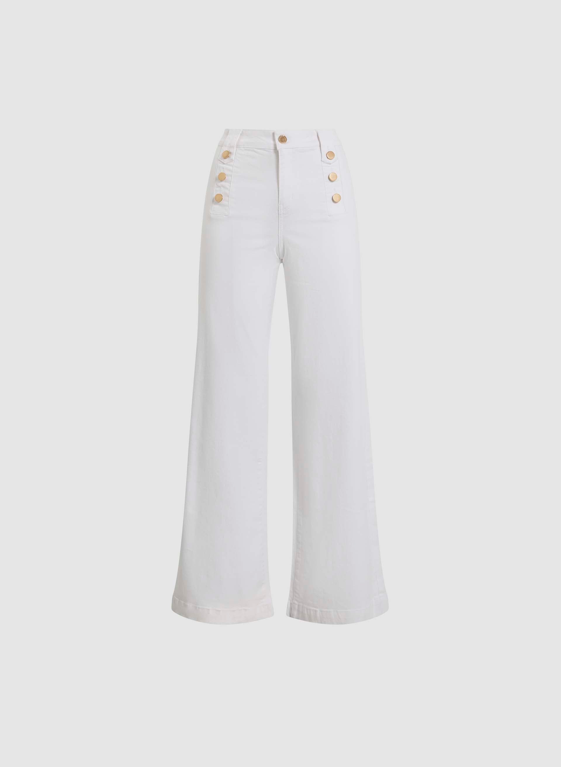 Stylish Button Detail Wide Leg Jeans for Women - High Waisted Comfort Denim Pants - Perfect for Casual Outfits, Office Wear & Weekend Looks