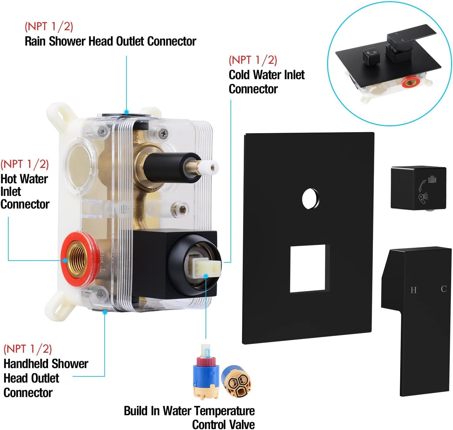 Qomolangma 10 Inch Black Rain Shower System - Wall Mounted Bathroom Faucet Set with Pressure Balance Valve, 2-Function Shower Head (Rain & Handheld Spray) - Perfect for Modern Home Spa & Luxury Bathroom Renovation
