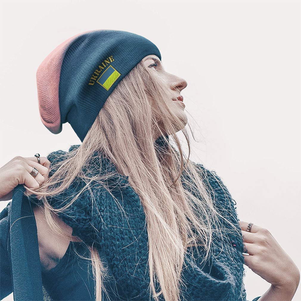 Speedy Pros Slouchy Beanie for Men & Women - Ukraine Flag Embroidery Winter Hat, Cotton Skull Cap (One Size, Black/Grey) - Perfect for Cold Weather & Outdoor Activities