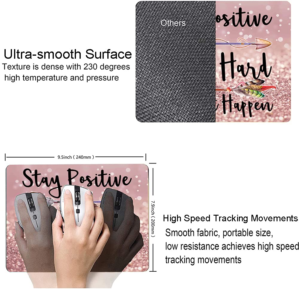Custom Inspirational Quotes Glitter Mouse Pad - Non-Slip Rubber Base, Waterproof Square Mousepad for Office & Laptop - Motivational Desk Accessory for Work, Gaming & Home Office Setup