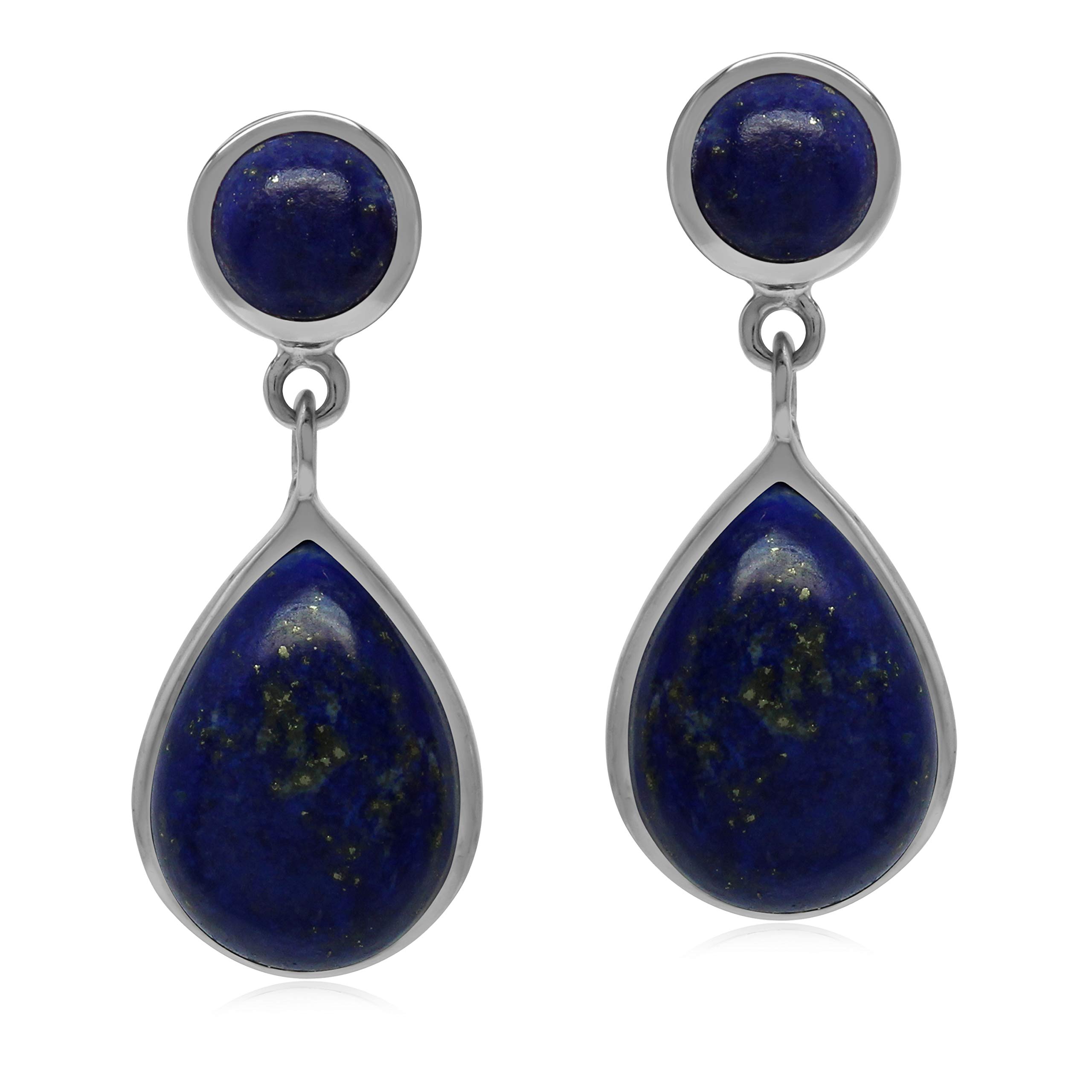 925 Sterling Silver Pear Shape Cabochon Dangle Drop Earrings for Women | Elegant Post Earrings for Daily Wear, Office & Special Occasions