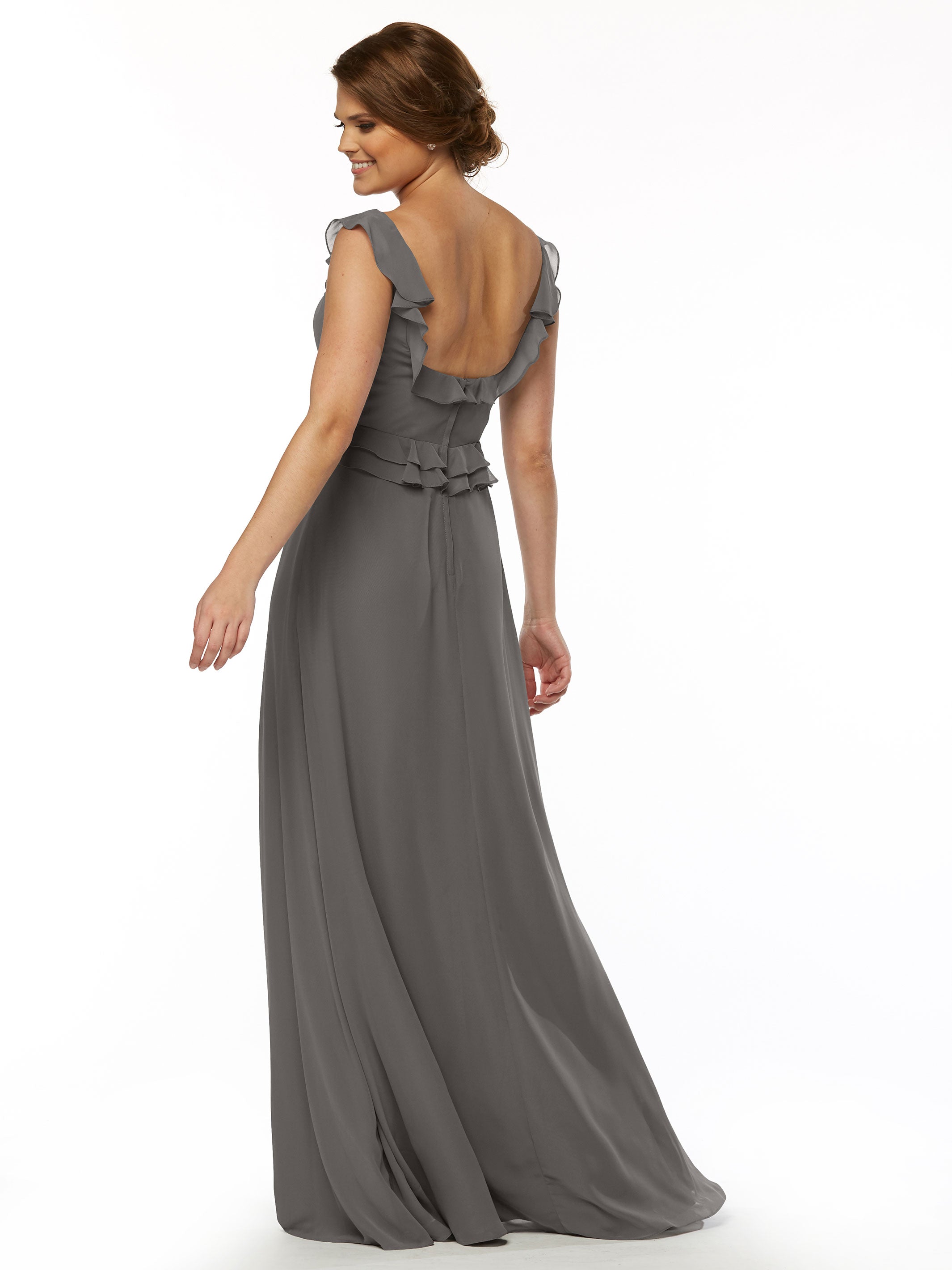 Elegant 80173 Chiffon Off-The-Shoulder A-Line Bridesmaid Dress with Ruffled Bodice - Perfect for Weddings, Formal Events & Special Occasions
