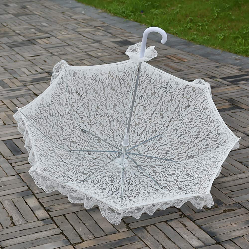 Elegant White Lace Wedding Umbrella with Rose Pattern - Handmade Bridal Accessory for Wedding Photography, Party Decor & Outdoor Ceremonies