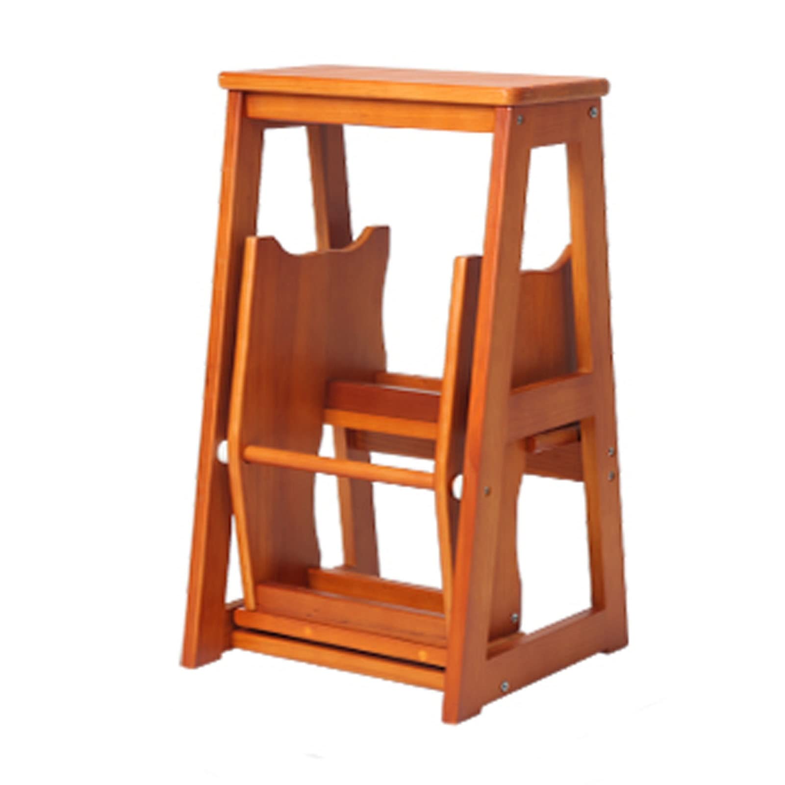 XHALERY 3-Step Foldable Wooden Ladder Stool - Non-Slip Safety Step Stool for Kitchen, Home, Library | Brown | Compact Storage & Multi-Purpose Use
