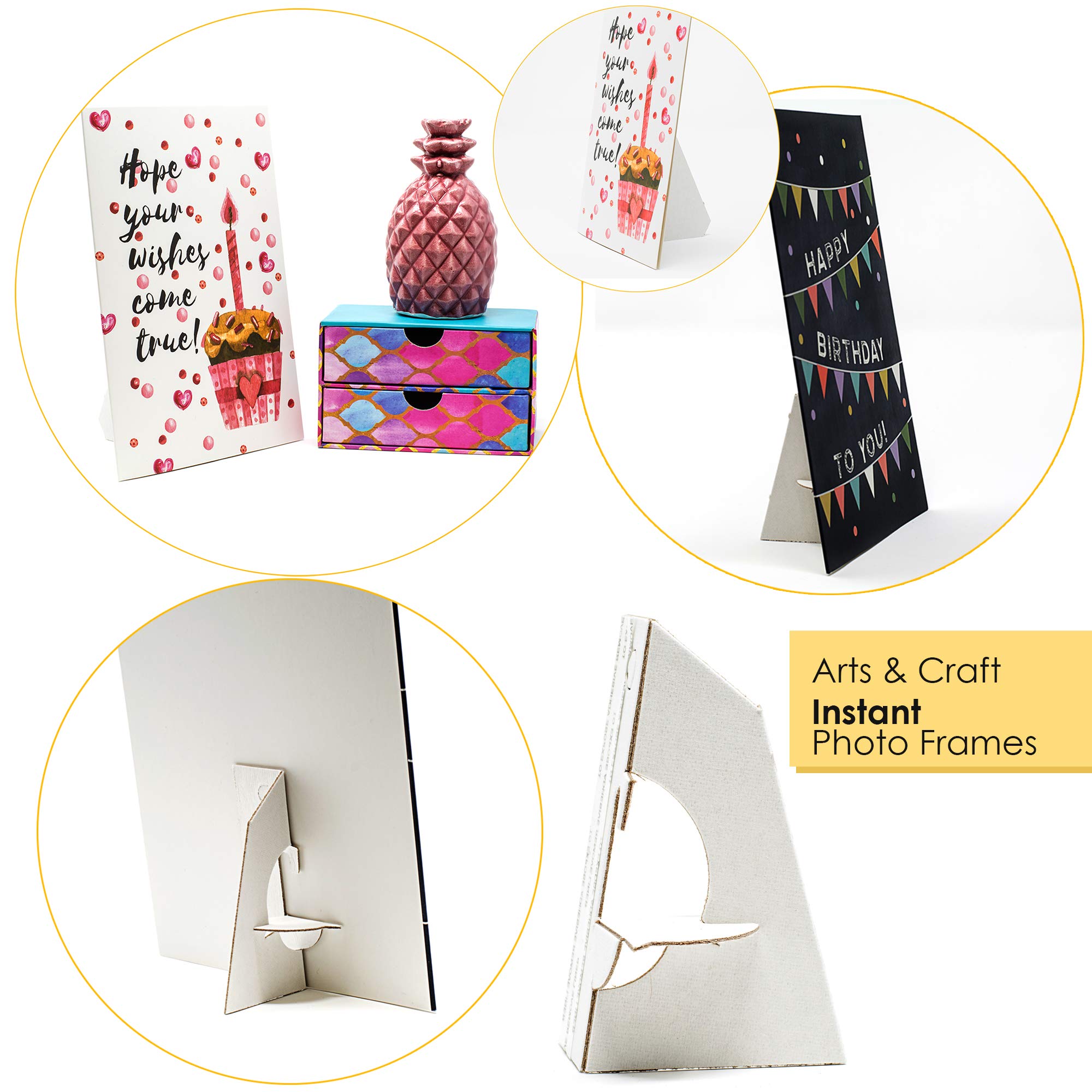 Golden State Art 7 Inch Self-Adhesive Easel Back Stand - Archival Quality Cardboard Display for Posters, Pictures & Brochures - Easy Application (50 Pack, White) - Made in USA - Perfect for Trade Shows, Retail Displays & Classroom Presentations