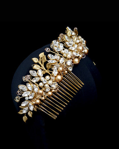 Elegant Wedding Crown - Regal Gilt & Crystal Leaf Headpiece by Kezani | Perfect for Bridal, Prom, Quinceañera & Special Occasions