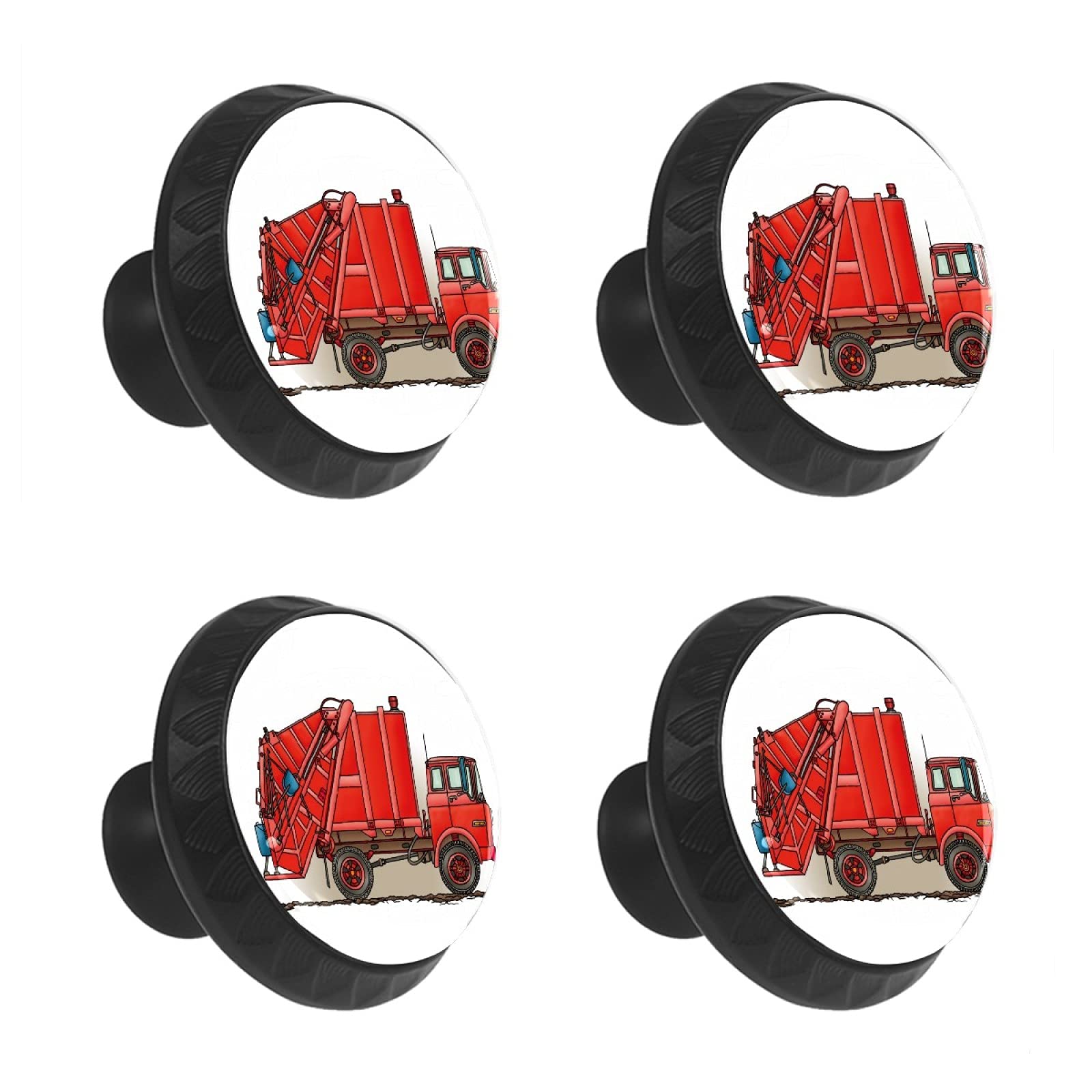 Red Crystal Glass Drawer Knobs - 4 Pack Cabinet Pulls Handles for Kitchen Cupboard Dresser - Durable Garbage Truck Design with Screws - Perfect for Home Office Decor & Kids Room Furniture Upgrades