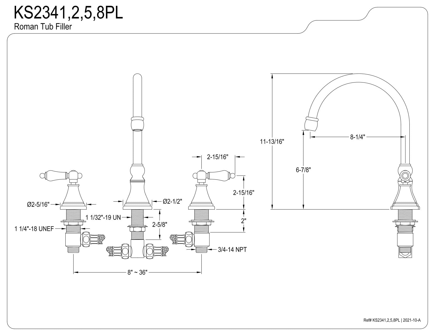 Kingston Brass KS2345PL 8-Inch Adjustable Center Roman Tub Faucet in Oil Rubbed Bronze - Perfect for Bathroom Renovation & Luxury Bathtub Installation