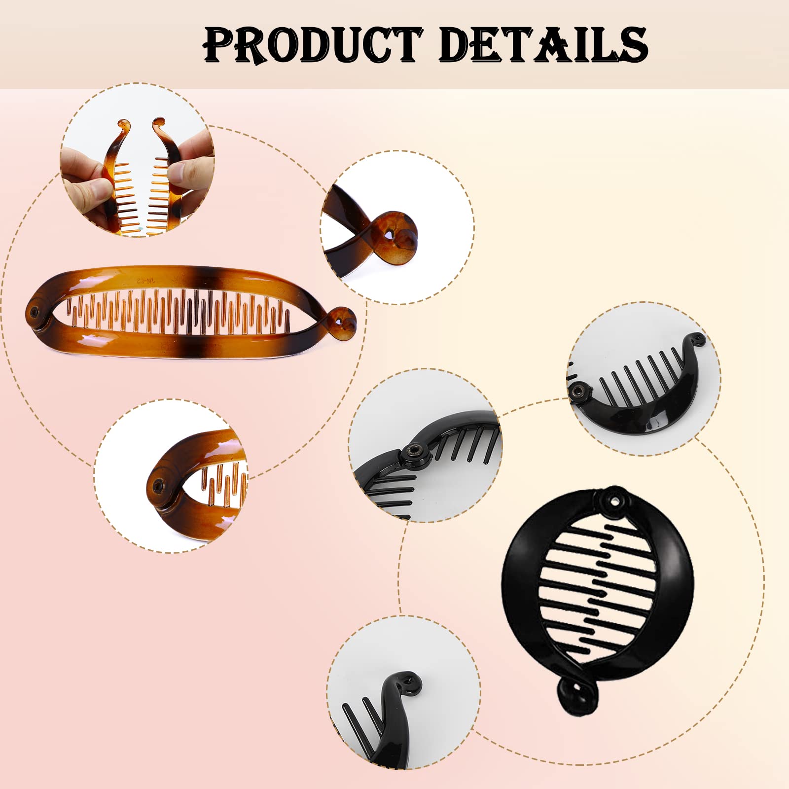 9PCS French Banana Hair Clips Set - Small Round Ponytail Holders, Fishtail Styling Combs & Interlocking Clips for Women and Girls (3 Styles) - Perfect for School, Work, Parties and Everyday Hairstyling