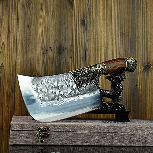 Premium Longquan Hand-Forged Meat Cleaver - High Carbon Steel Kitchen Knife for Chopping Bones & Meat - Professional Chef Knife for Butchers & Home Cooking - BY KKZY (Color: G-cd38) - Ideal for BBQ, Meat Processing & Heavy-Duty Kitchen Tasks