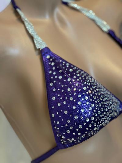 AP1 Purple Rhinestone Fitness Bikini - Women's Bodybuilding Competition Swimsuit for Stage Performances & Photo Shoots