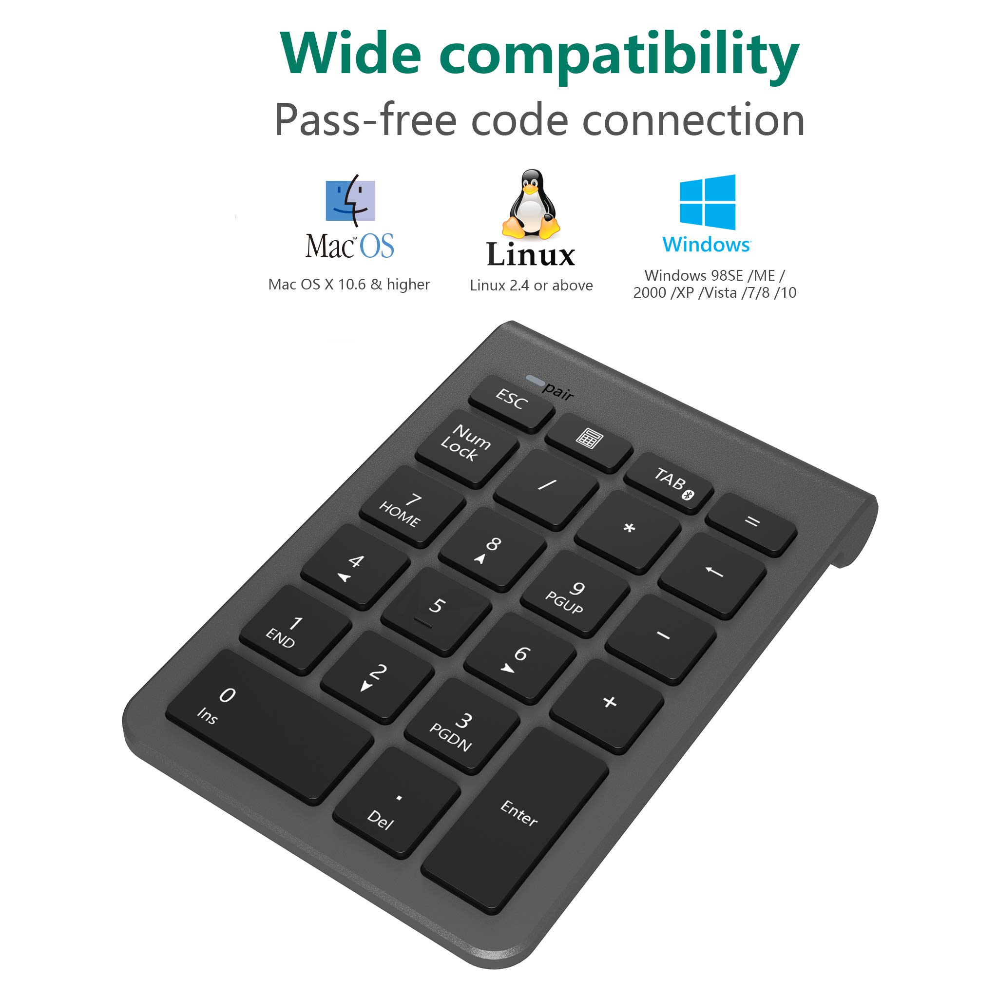 KETAKY Bluetooth Numeric Keypad for Laptops - Wireless 22-Key External Number Pad with Shortcut Keys for PC, Desktop, Surface Pro, Notebook - Cool Gray | Perfect for Office Work, Accounting & Data Entry