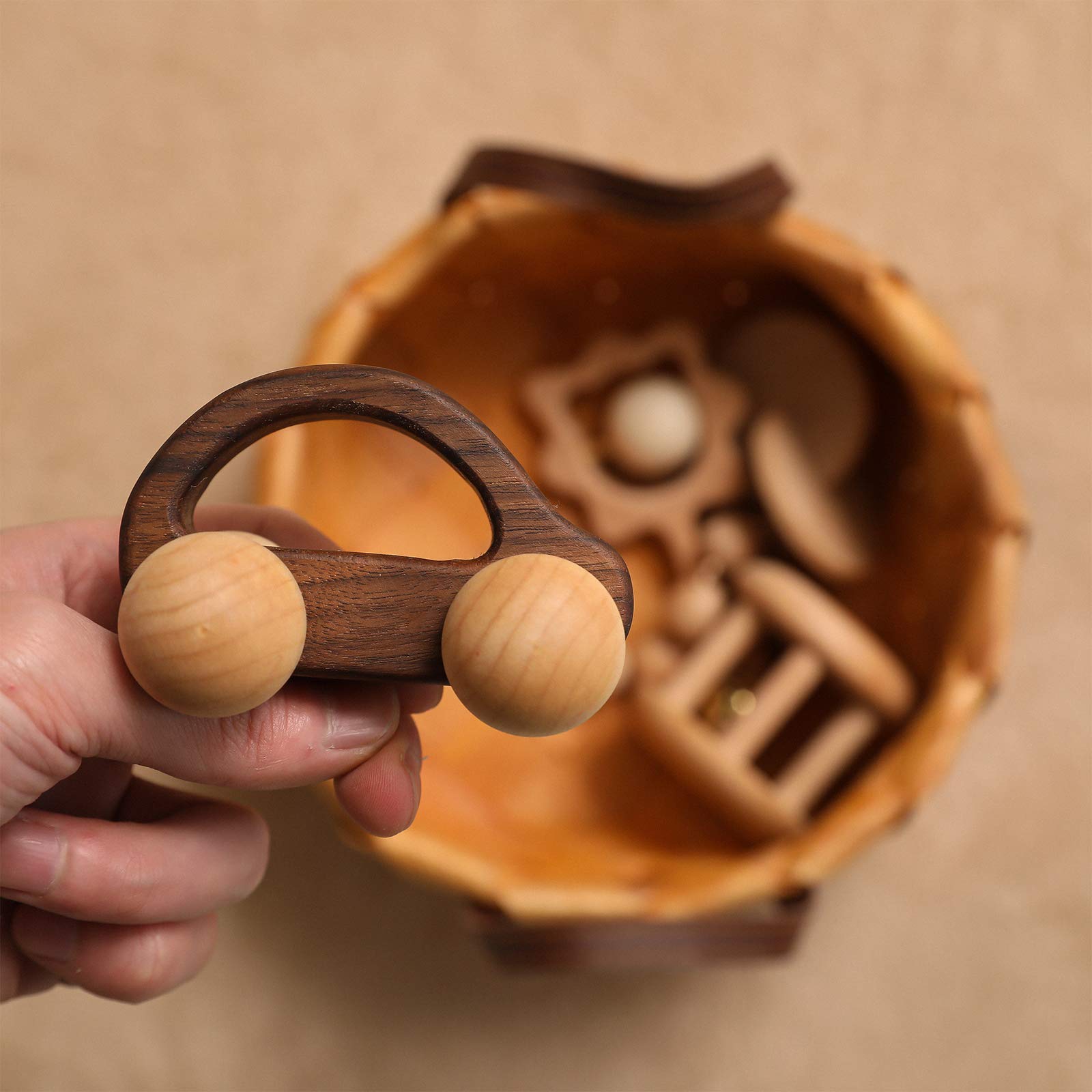 Montessori Wooden Baby Toys Set for 0-6 Months - Wooden Rattles, Grasping Toys, Push Car, Handbells, Interlocking Discs - Perfect Newborn Infant Gifts for Sensory Play & Early Learning