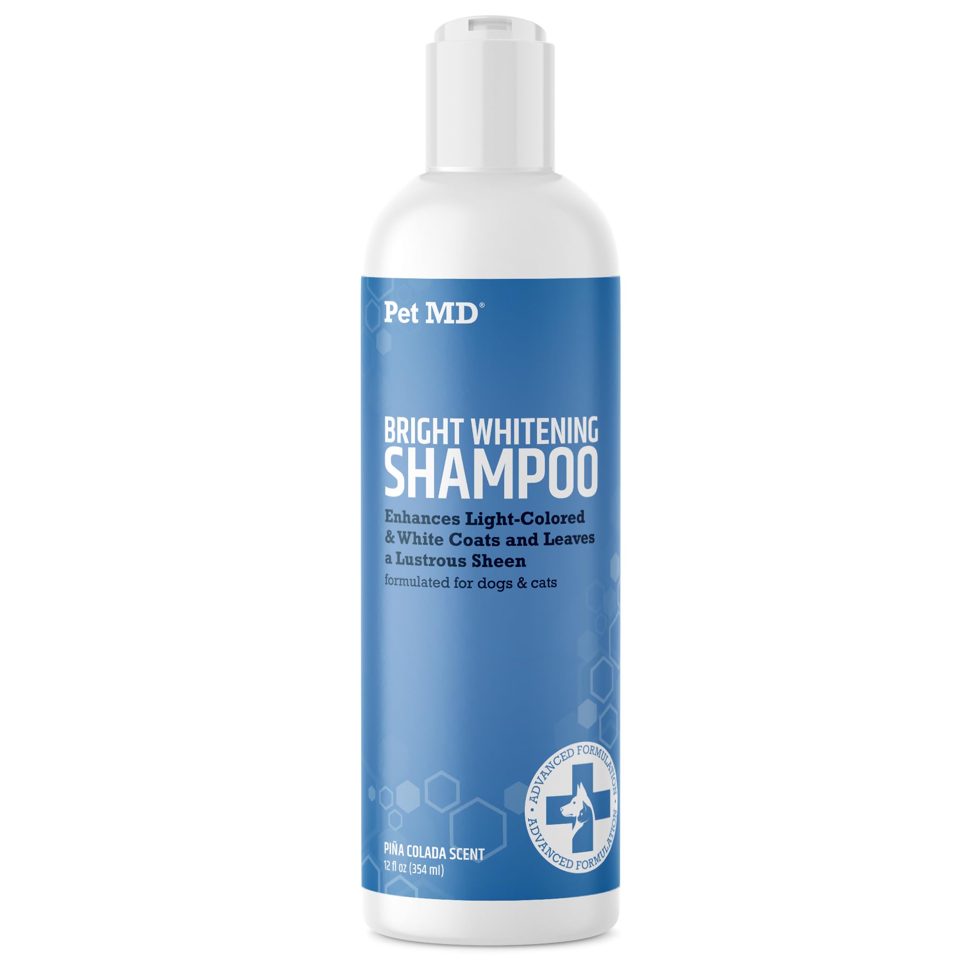 Pet MD Bright Whitening Shampoo for Dogs & Cats - Tearless Protein Enriched Shampoo with Oatmeal for White & Light Colored Coats - Cleans, Adds Shine & Prevents Matting - 12 oz - Perfect for Grooming, Show Prep & Daily Baths