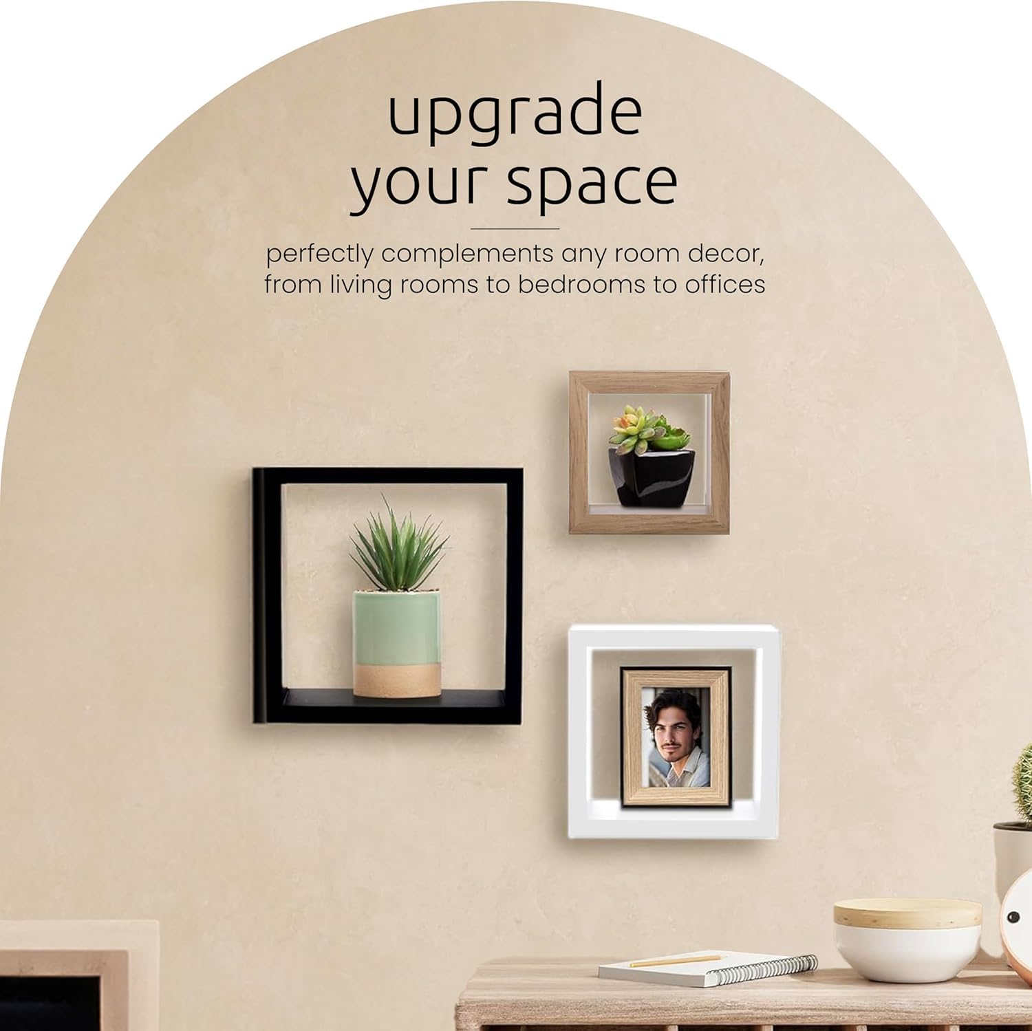Kiera Grace Floating Wall Shelves - Modern Square Shelves Set of 3 (5