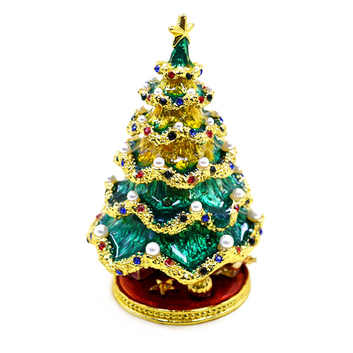 Elegant Crystal Studded Pewter Jewelry Box with Christmas Tree Design - Perfect for Gift Giving, Jewelry Storage & Holiday Decor