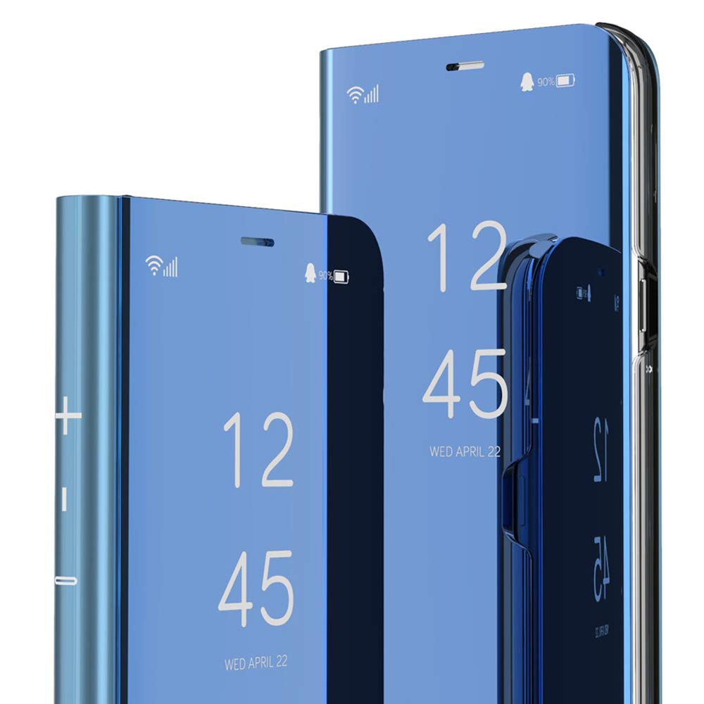 Premium Luxury Mirror Design Flip Case for Samsung Galaxy A90 - Shockproof 360° Full Body Protection with Glitter & Plating (Mirror Blue) | Perfect for Makeup Touch-ups, Selfies & Everyday Use - Ideal for Men & Women