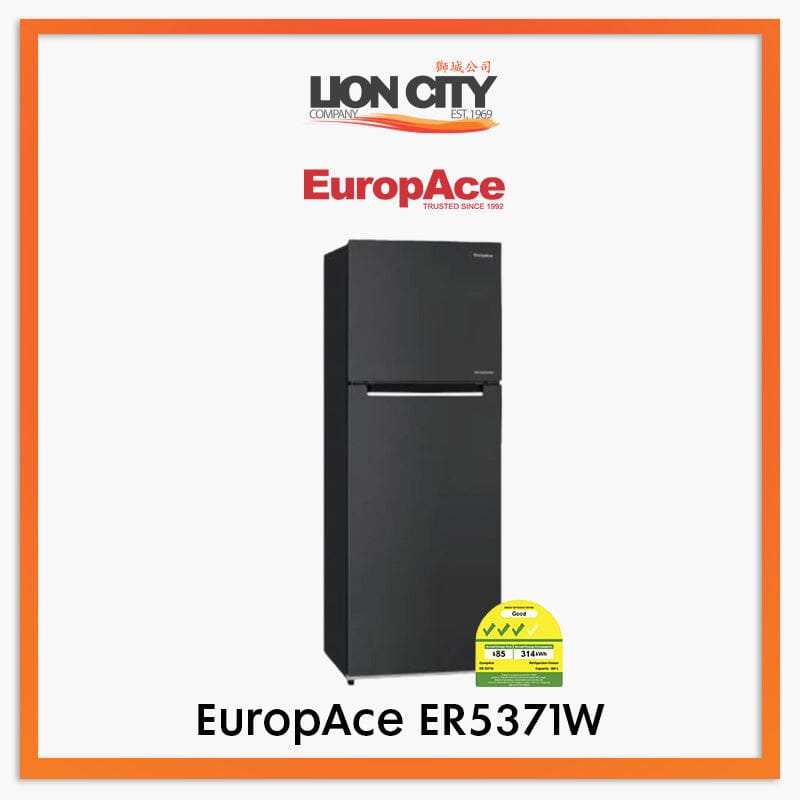 EuropAce ER5371W 333L Deluxe 2-Door Top Mount Refrigerator - Energy Efficient, Spacious Freezer & Fridge Compartments - Perfect for Home, Office, or Dorm Use