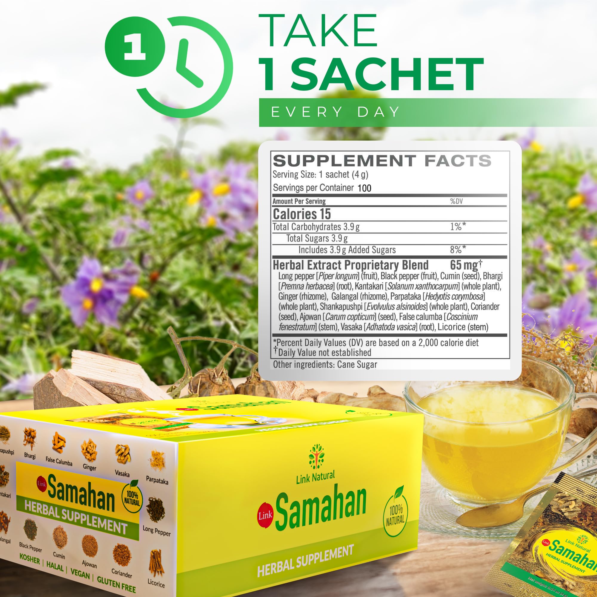 Samahan Herbal Tea Bags - 60 Count | Natural Sri Lankan Immune Support Tea | Link Natural Samahan | Perfect for Cold Relief & Daily Wellness